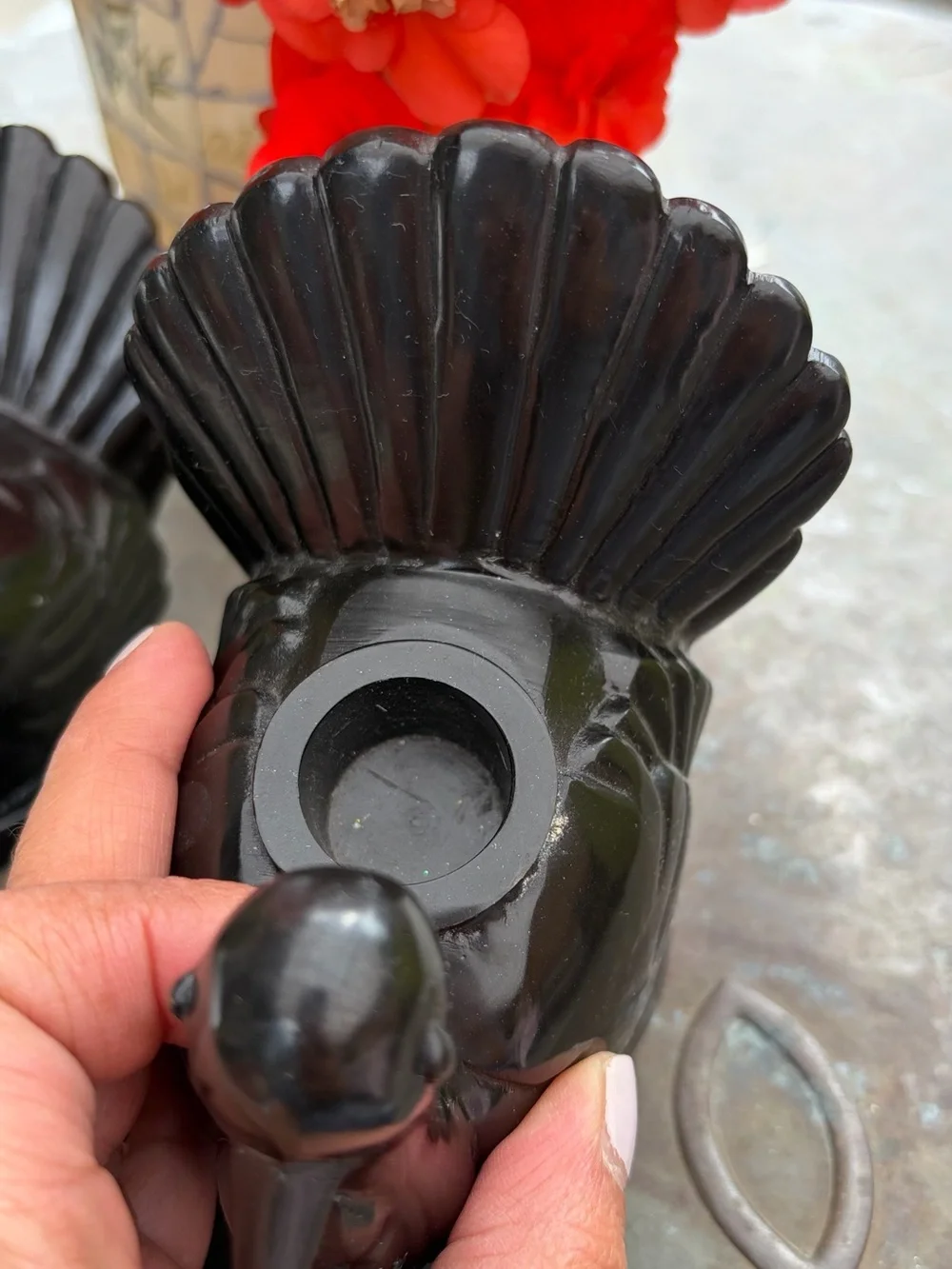 Pair Pottery Barn Black Bronze Turkey Taper Candle Holders Fall Thanksgiving